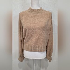 NWT VICI Women's Size Lg Mock Neck Wool Blend Balloon Sleeve Crop Sweater